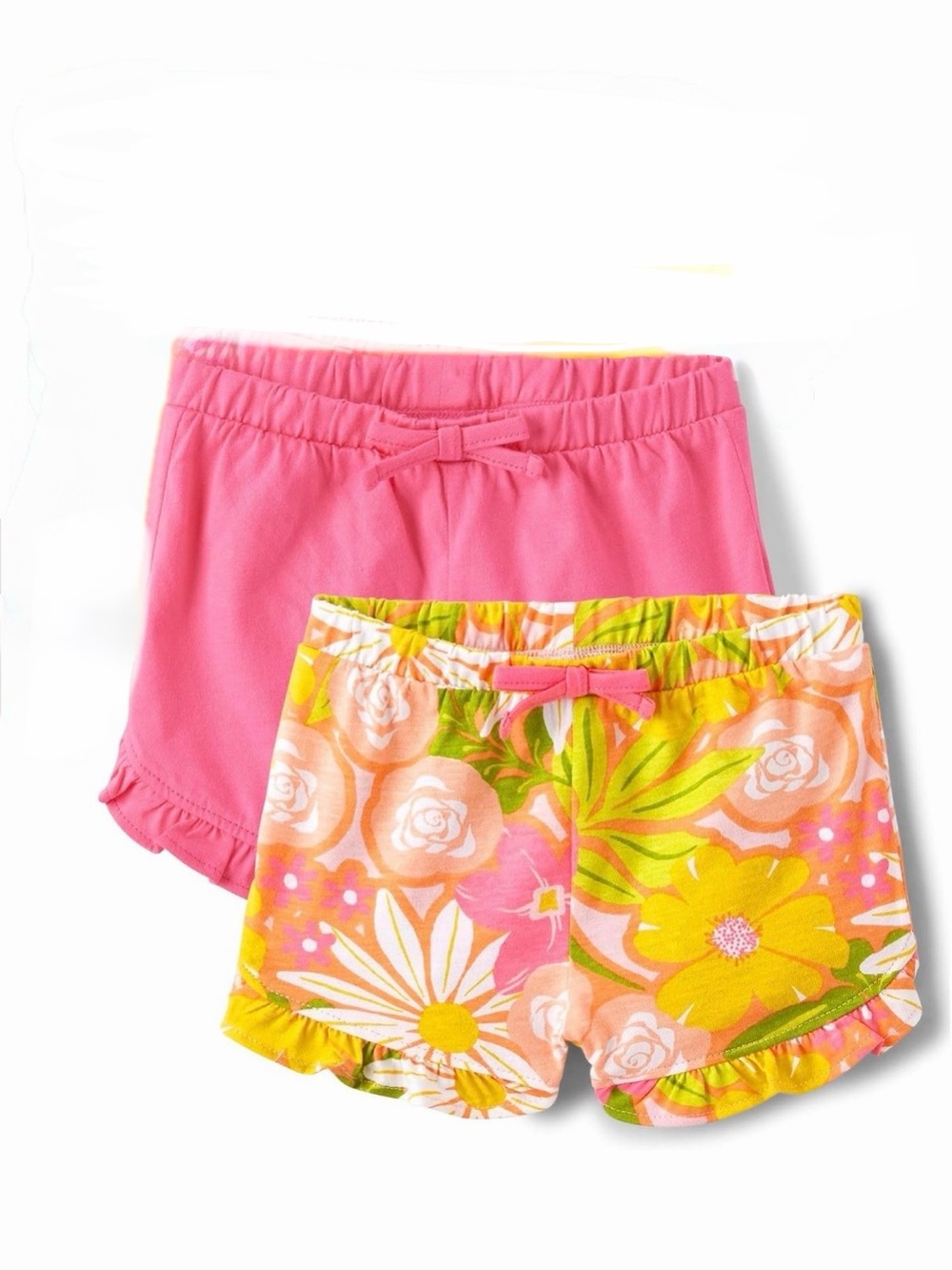 100% Cotton Girls Pink Floral Mix Ruffle Shorts Set